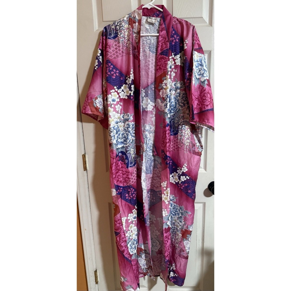 Vintage FP In‎ Tokyo Cotton Yukata Kimono Pink Floral 57 Inch Gorgeous